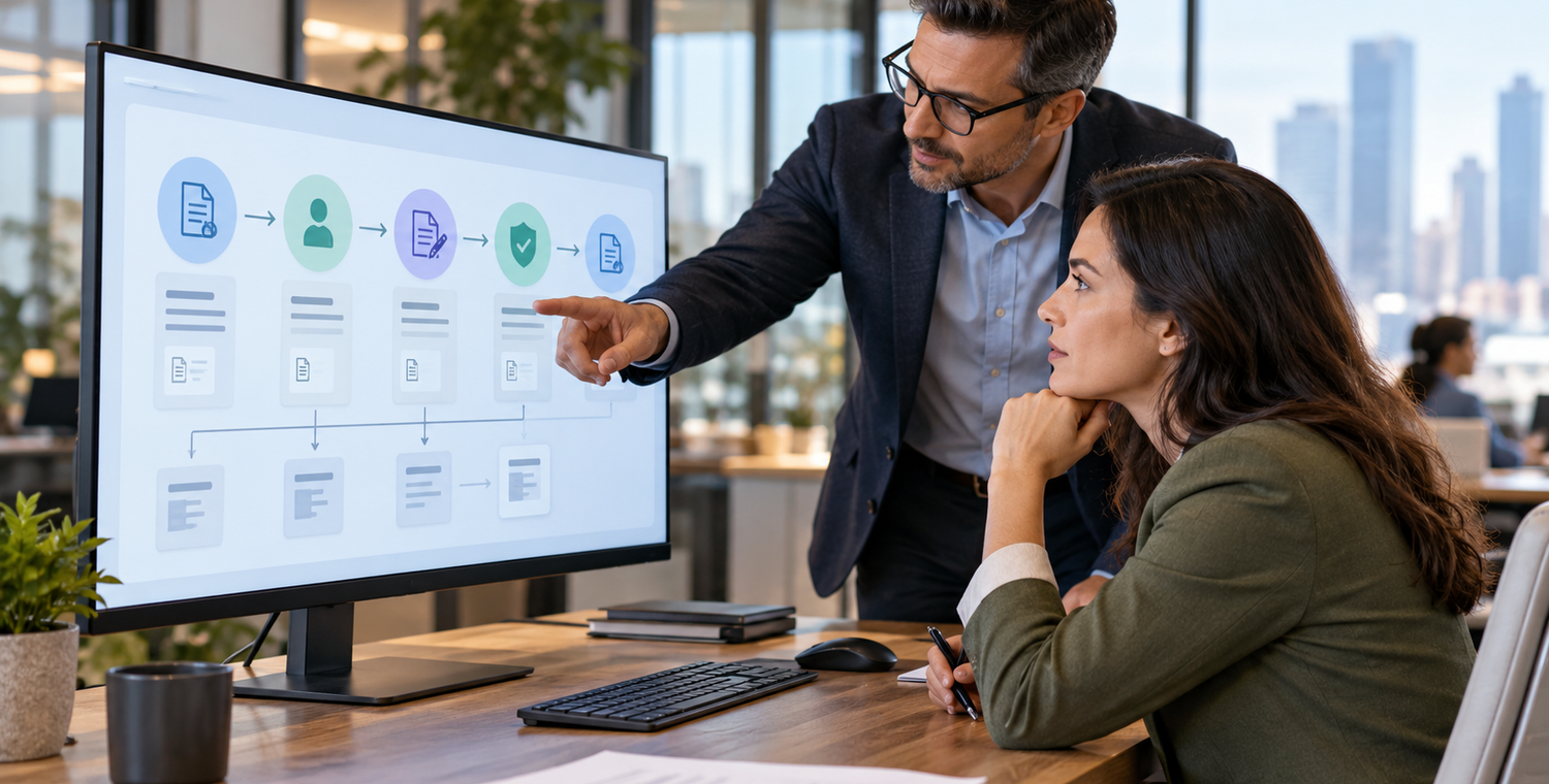 Operations team comparing remote notarization workflow requirements on a dashboard